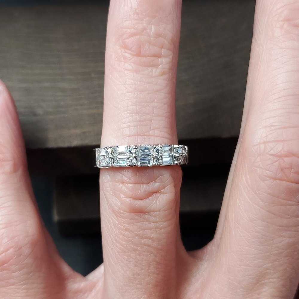 Size 6 Sterling Silver Alternating Shapes Cubic Zirconia Ring